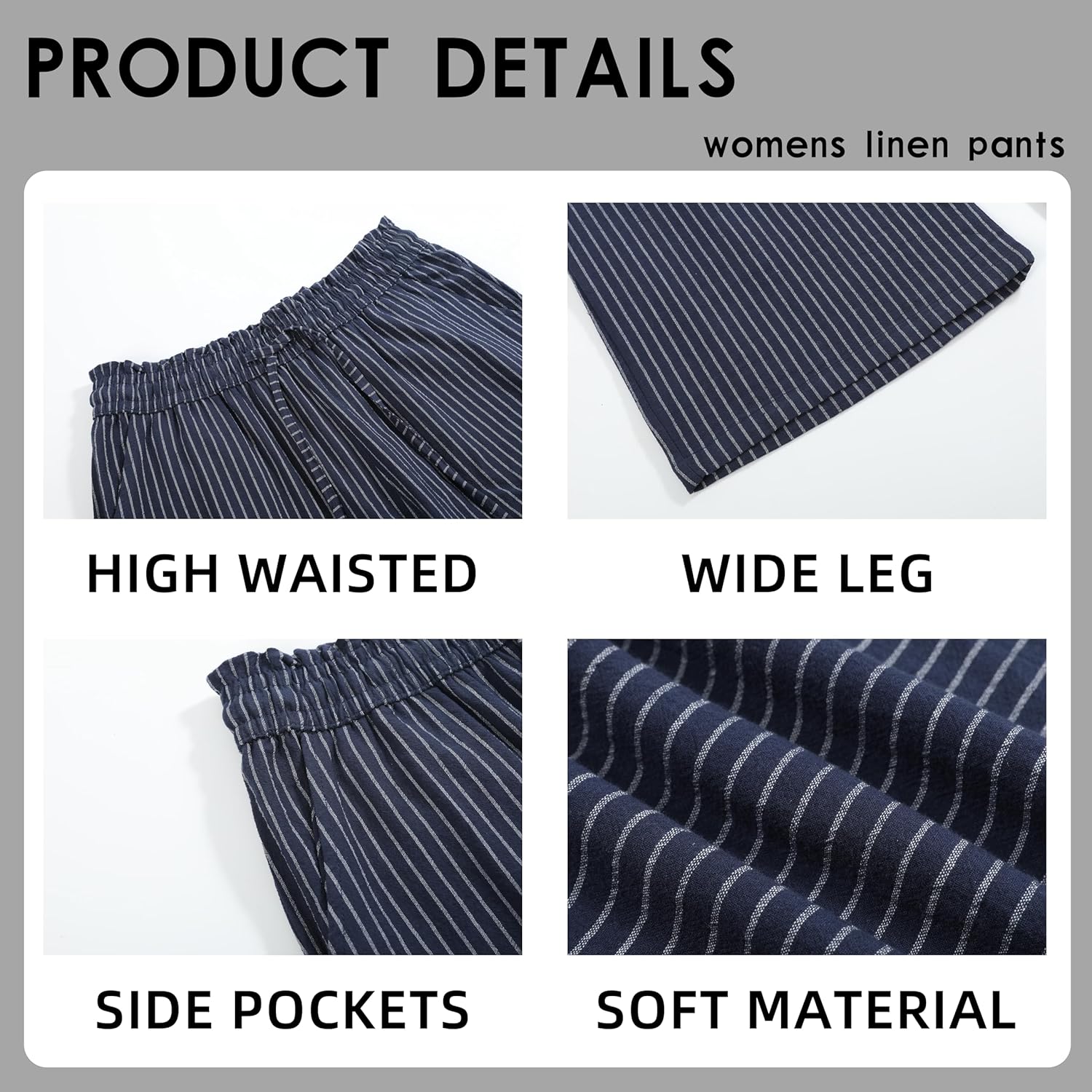 Womens Casual Linen Pants Wide Leg High Elastic Waisted Drawstring Summer Pants - Image 5