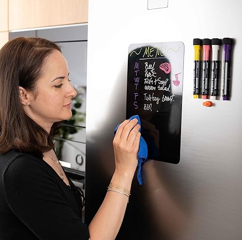 Miniatura 9 de Pizarra negra pequeña de borrado en seco de 12 x 8 pulgadas, pizarra para nevera, magnética