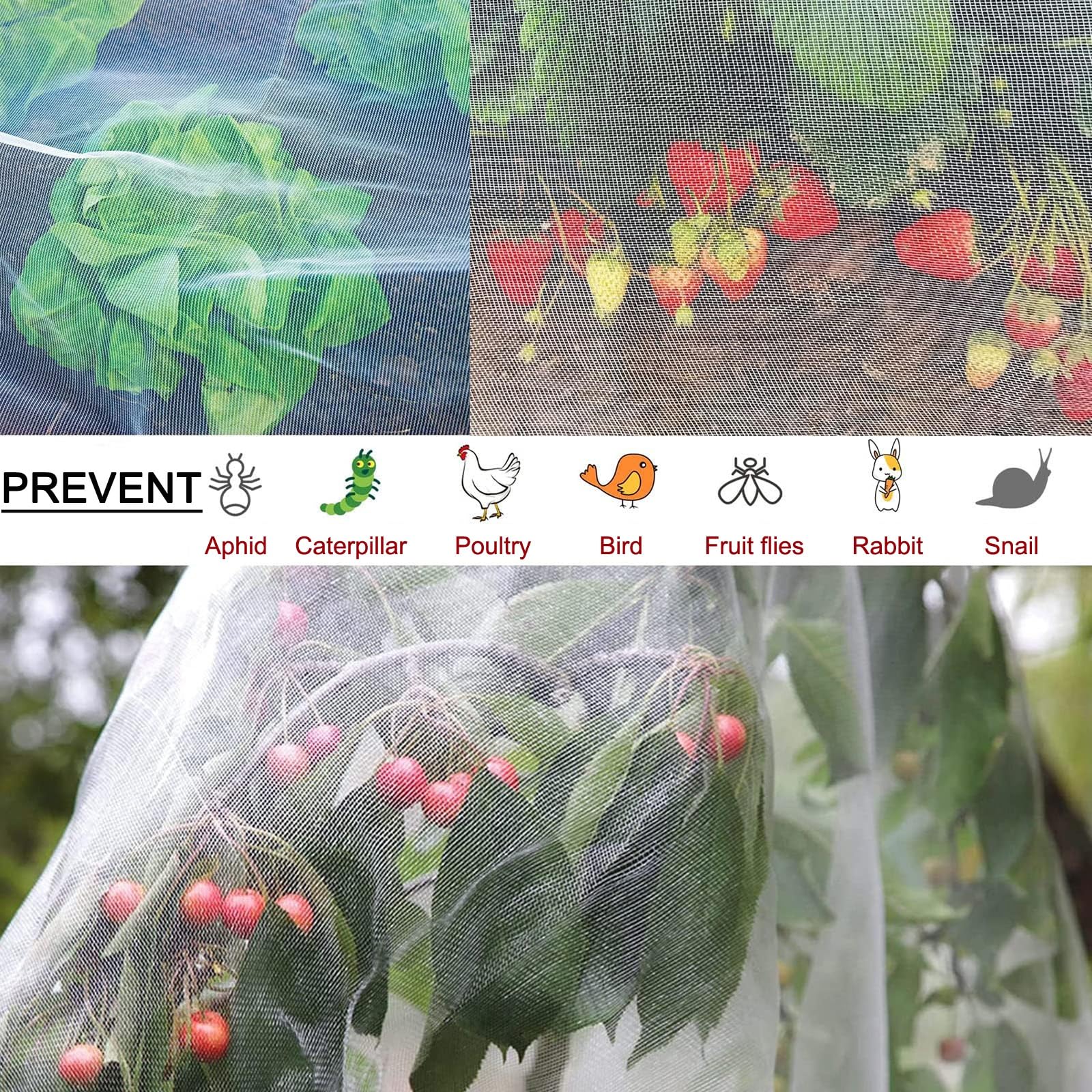 Malla antigranizo y antipájaros Gemse Resistente a los Rayos UV para la protección del jardín, 4x10 m, Malla Transparente - Ideal para árboles frutales y huertos.