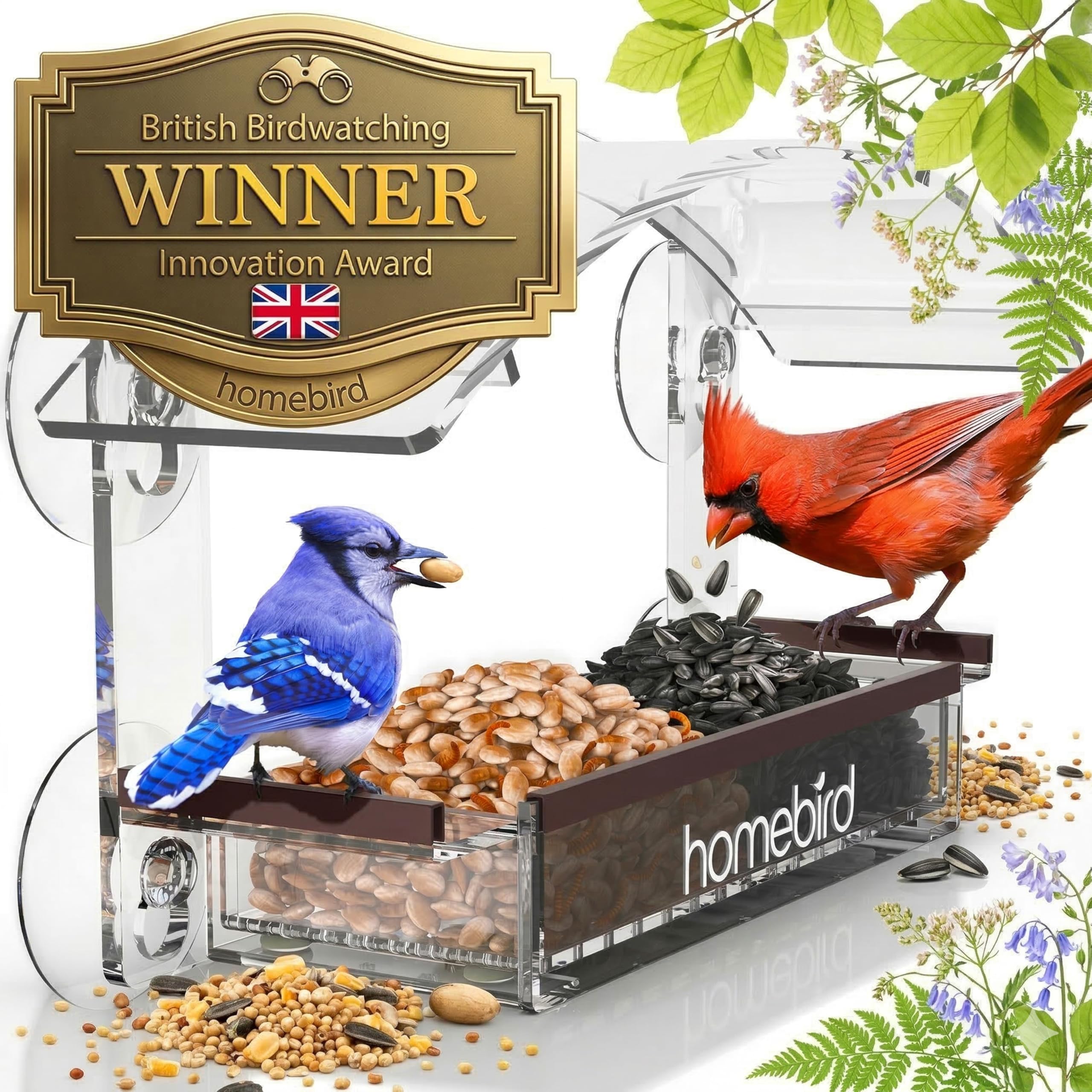 Window Bird Feeder with Strong Suction Cups - (Upgraded 2026 Model) Clear Acrylic Feeder Window for Cats Bird House Gift