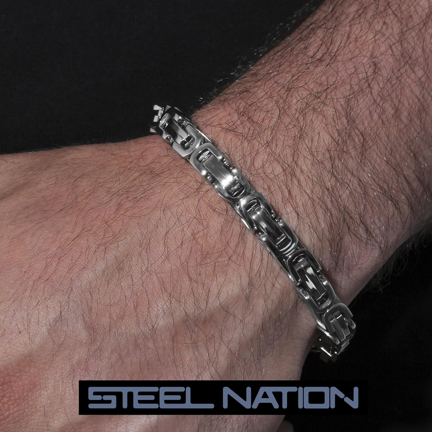 Men's 8.5" Stainless Steel Square Byzantine Bracelet - Intricate Design, Secure Lobster Claw, Timeless Appeal - Image 2