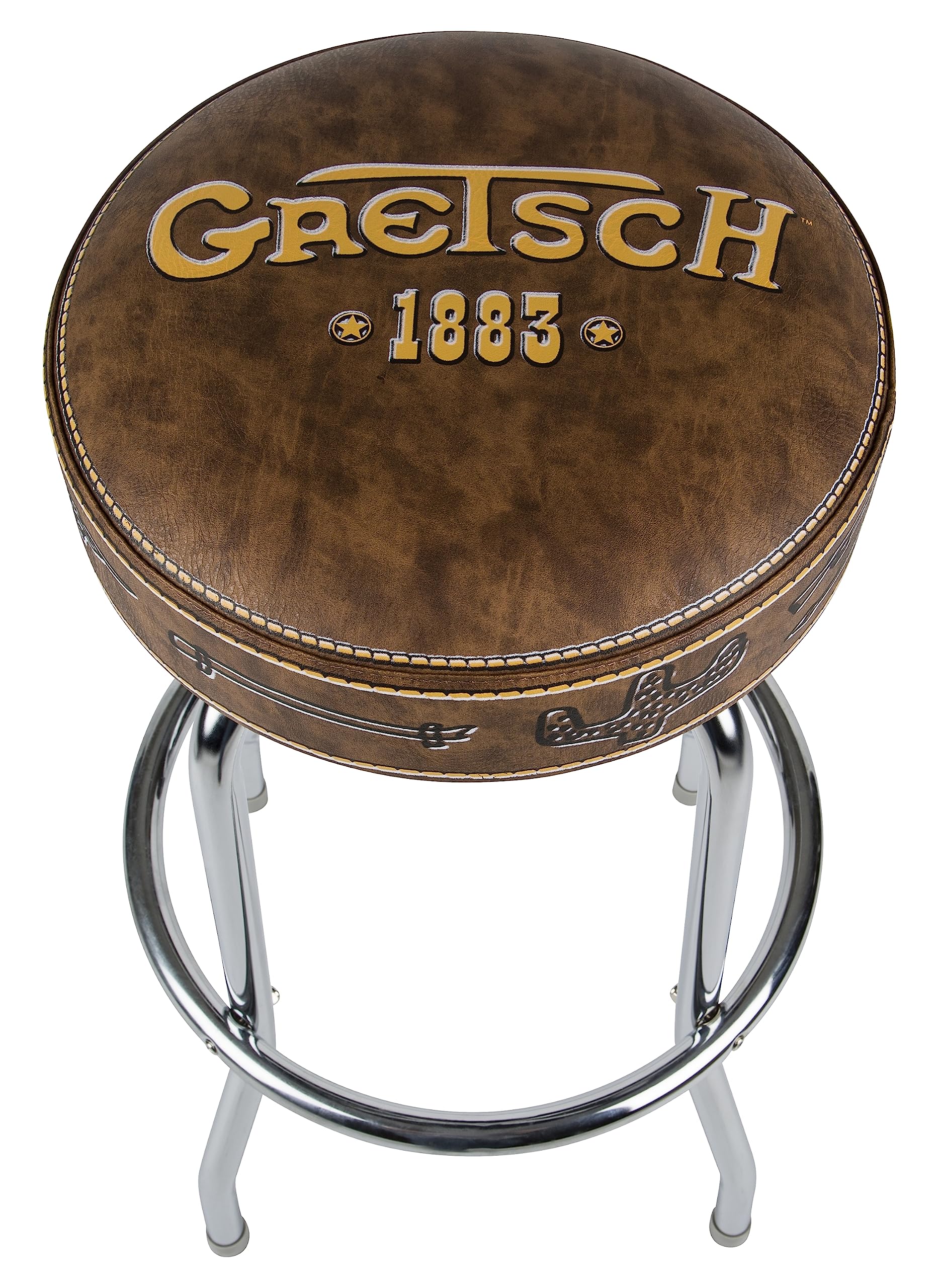 Gretsch Sgabello "1883", Ideale per i giocatori e fan di Chitarra, con Logo Gretsch Giallo Opaco, Imbottito in Schiuma, 30", Marrone