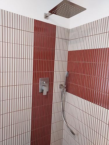 Miniatura 5 de Hoja de mosaico de porcelana esmaltada Sevilla 6"x1" Kit Kat Finger Glossy Terra Red con motas (muestra)