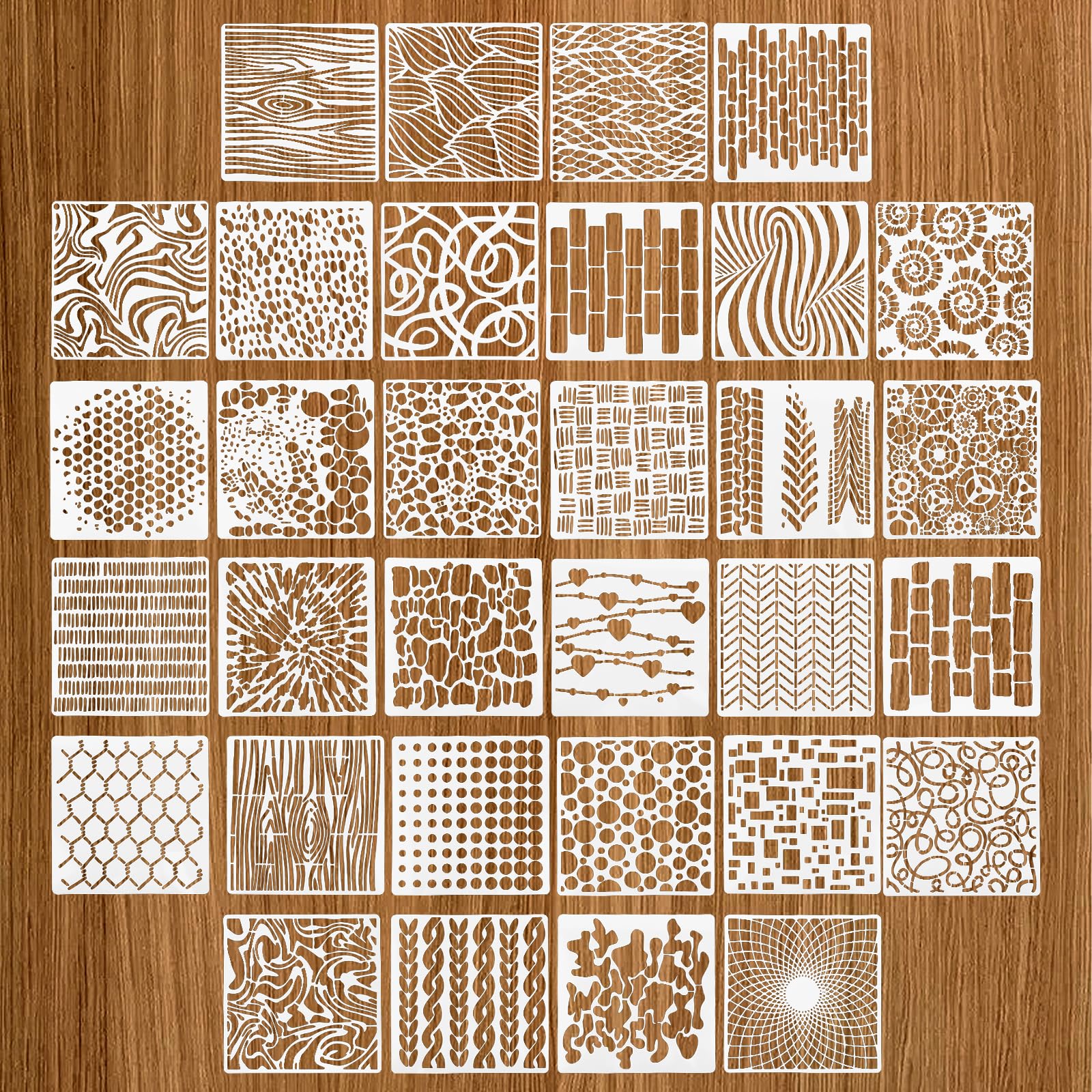 32pcs Cubist Stencils for Crafts Reusable 6 X 6 Inch Mixed Media Texture Stencils for Painting on Wood Wall Canvas Brick Layered Pattern Paint Art