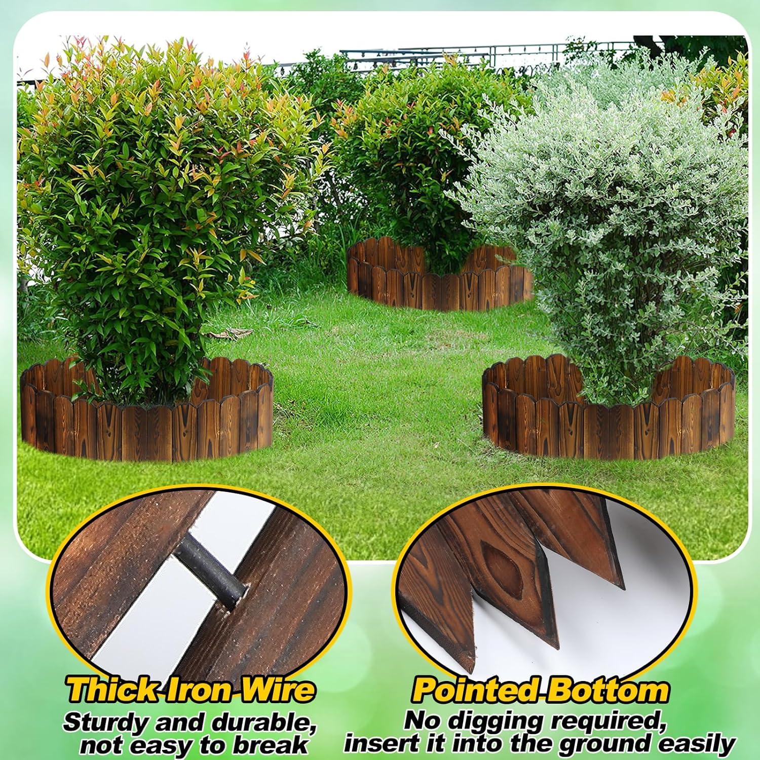 Wooden Garden Edging - 3pcs 6.6ft x 11.8in Pine Landscape Border, Flexible Weather-Resistant Fences for Decorate Spring Outdoor Patio Yard Lawn Flower Beds