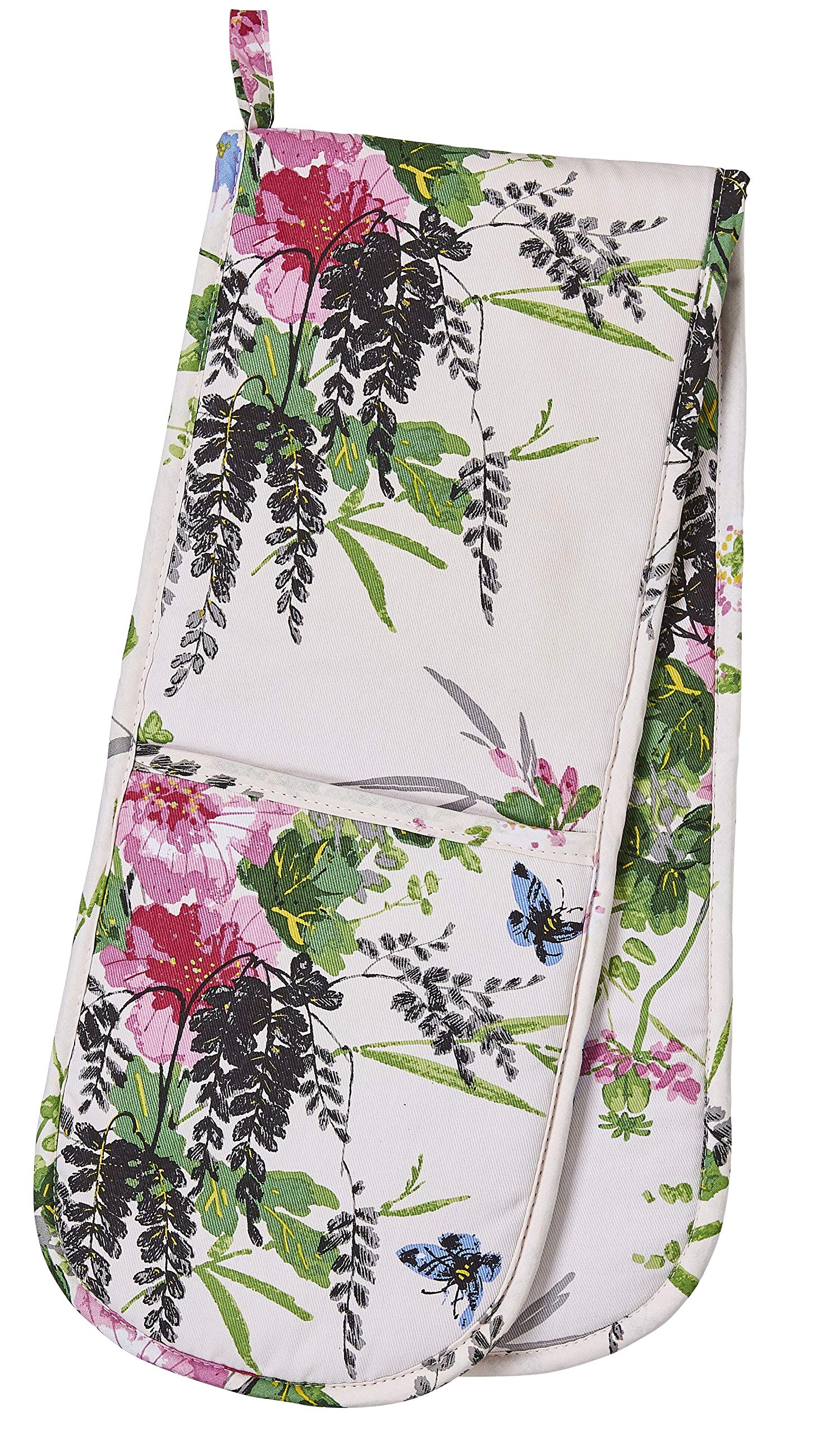 Ulster WeaversWatercolour Floral & Butterfly Double Oven Gloves (88 x 18cm) - 100% Cotton - Butterfly Oven Gloves Heat Resistant - Washable Water Art Oven Gloves with Flowers - Kitchen Accessories
