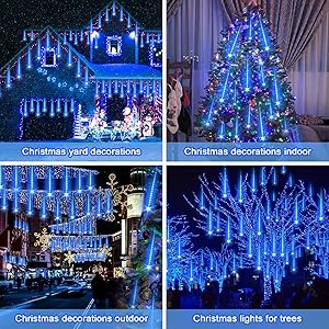 ZROPAW Christmas Lights Outdoor,24 Tubes 864 LED Meteor Shower Lights 12Inch, Waterproof Icicle Light Outdoor Christmas Decorations for Xmas Tree Yard Party, UL Plug, Blue