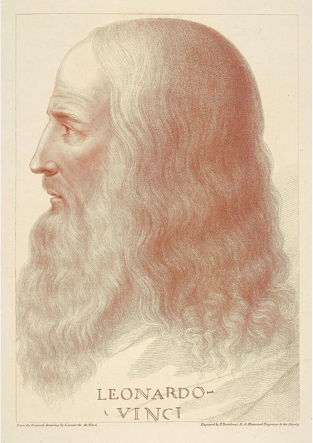 ArtDirect Portrait in Profile of Leonardo da Vinci (1795) Art Print Giclee Poster by Francesco Bartolozzi - Ready to Frame, Sizes 7x10, 10x14, 14x20, 24x34, 34x48 and 42x60 In