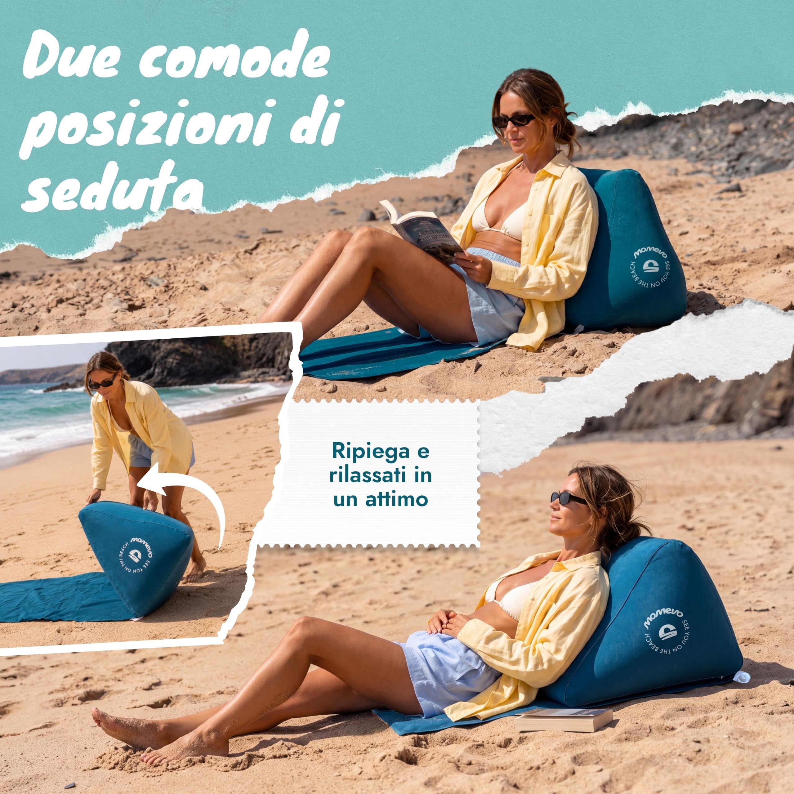 Airlounge Poltrona Spiaggia Gonfiabile, Blu Petrolio | Schienale gonfiabile per spiaggia, leggero e compatto, ideale per relax e viaggio
