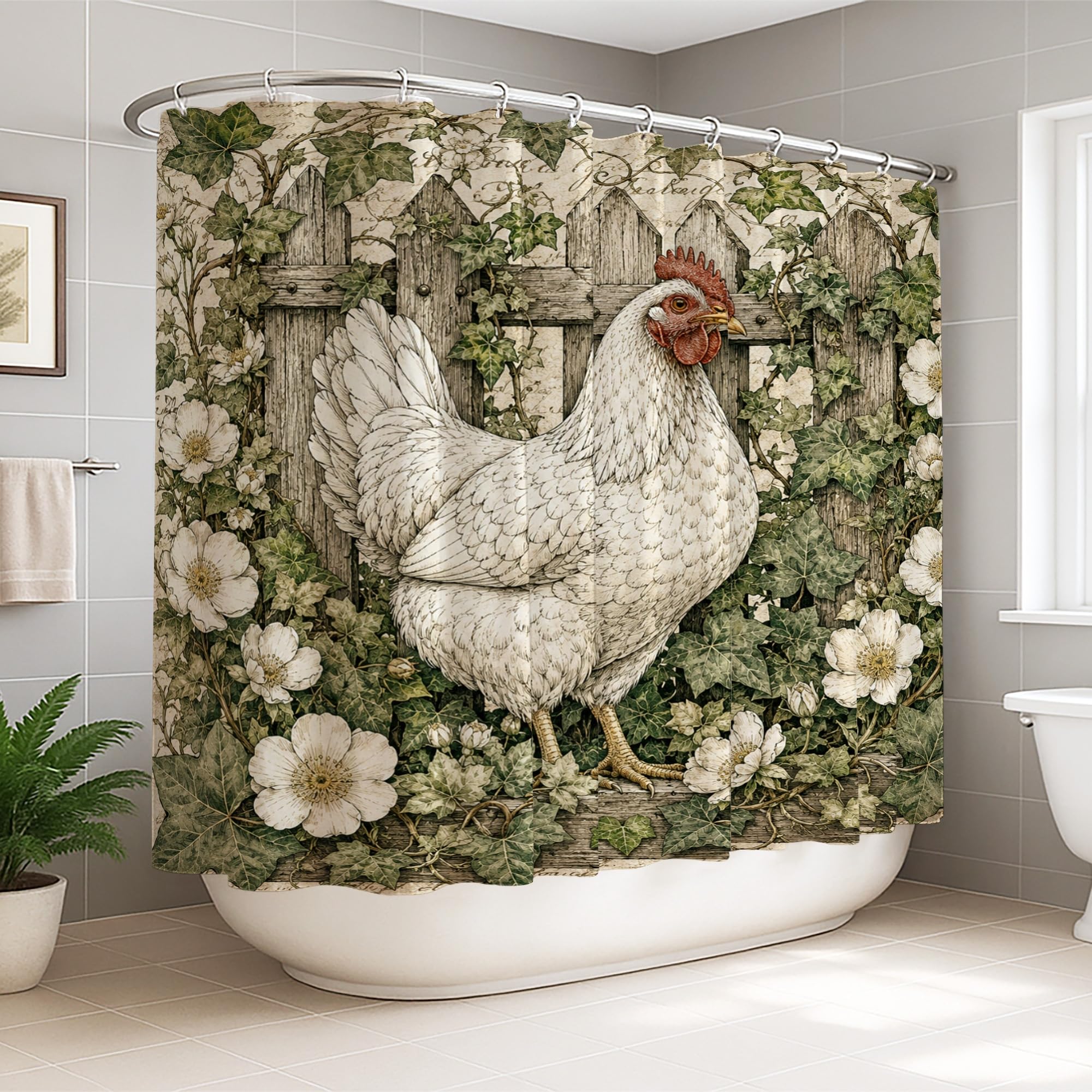 Rideau de douche XXL lavable anti-éclaboussures pour grande baignoire style cottage