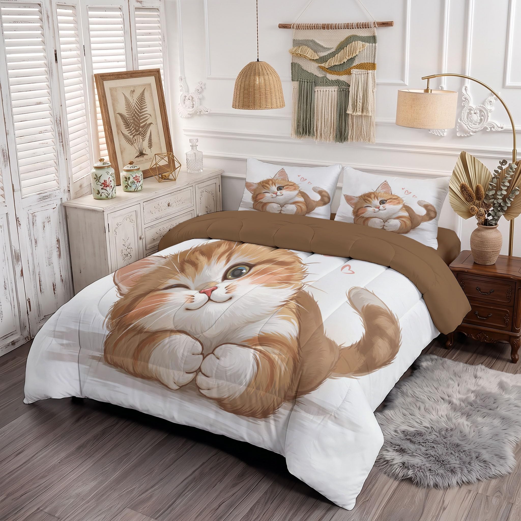 Juego de Edredón Infantil 200x200cm con Almohada para Cama 105 – Relleno Nórdico Gatito Pelo Largo Edredones Acuarela Mascota Adorable 4 Estaciones Nórdico Conforter, Lavable a Máquina, Blanco
