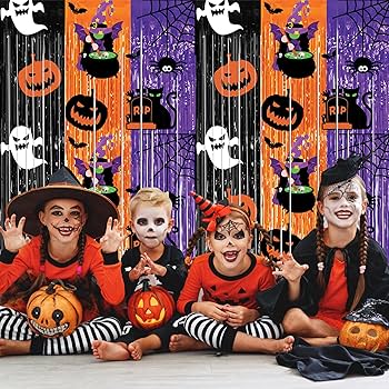 BRAVESHINE 2PCS Halloween Party Decorations Black Orange Purple Tinsel Curtains - 3.3 X 8.2 Ft Foil Fringe Curtain Photo Booth Backdrop Streamers For Witches Wizards Halloween Party Supplies