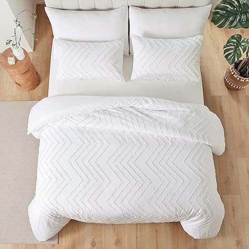 Miniatura 4 de YIRDDEO Juego de edredón blanco tamaño King de 3 piezas, juego de edredón bohemio tamaño King, juego de ropa de cama blanco de granja tamaño Queen,