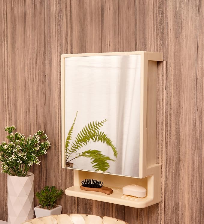 zahab Elegant White New Look Full Mirror Door Bathroom Cabinet 12 x 4.5 x 18 inch (Ivory)