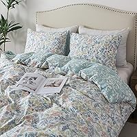Vista 50 de HoneiLife Juego de funda de edredón floral 100% algodón, 3 piezas, suave, ropa de cama botánica con cierre de cremallera y lazos en las esquinas