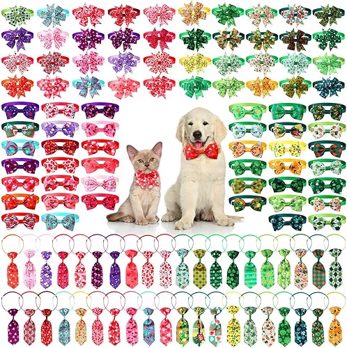 Juego de 120 corbatas irlandesas para mascotas para el día de San Valentín, incluye corbatín ajustable para perro, corbatines para perro, corbatas