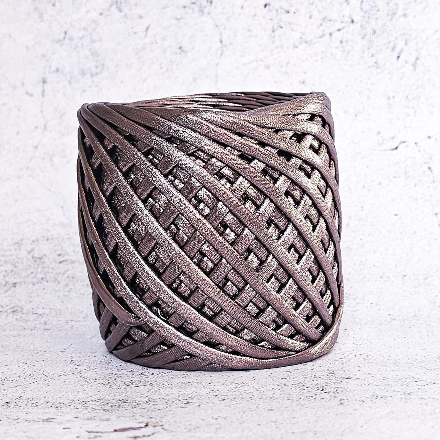 Metallic T-shirt yarn for crocheting baskets, bags, rugs and home decor. (Grey)