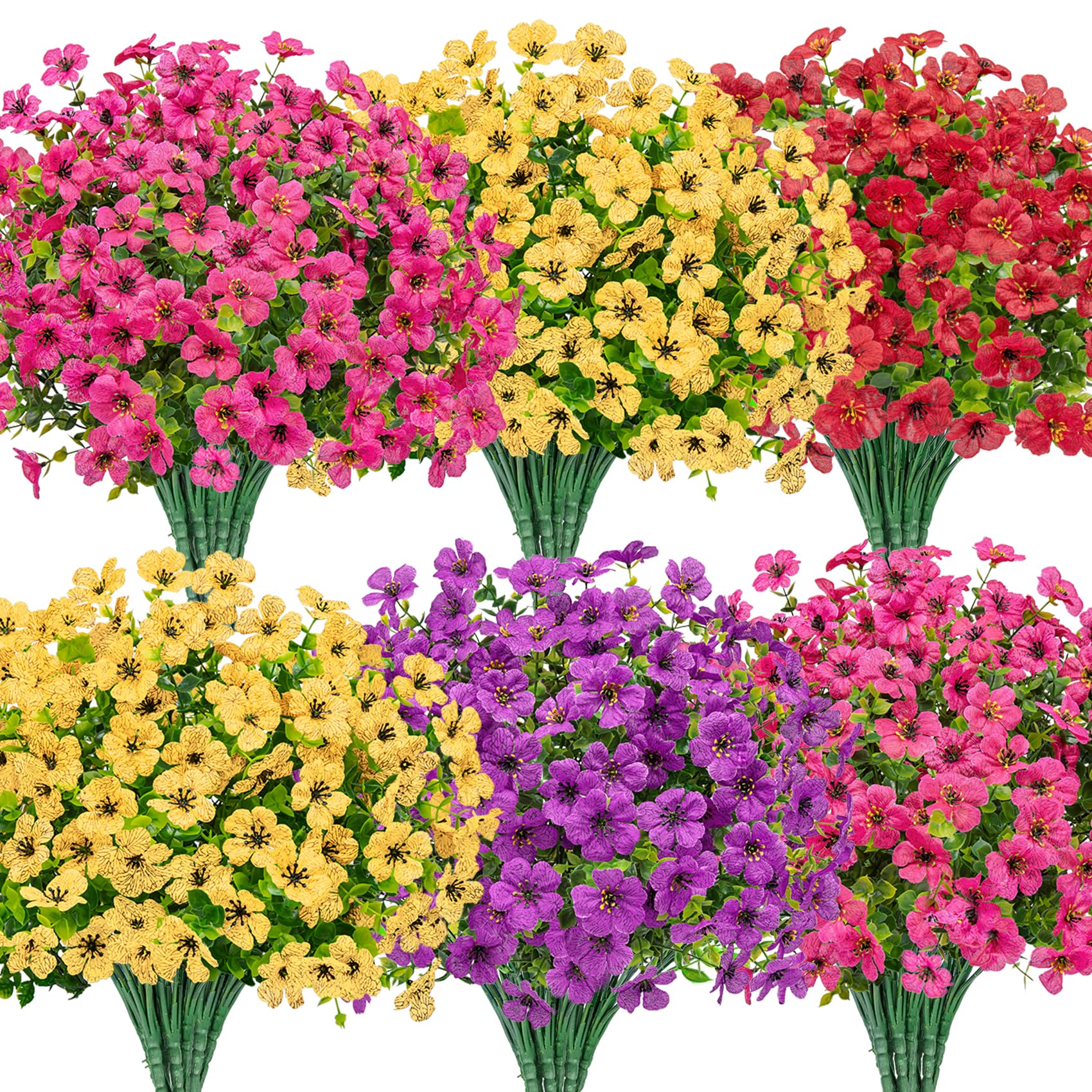 Bassion 16 Bundles Artificial Flowers for Outdoors Fake Flowers, Mixed