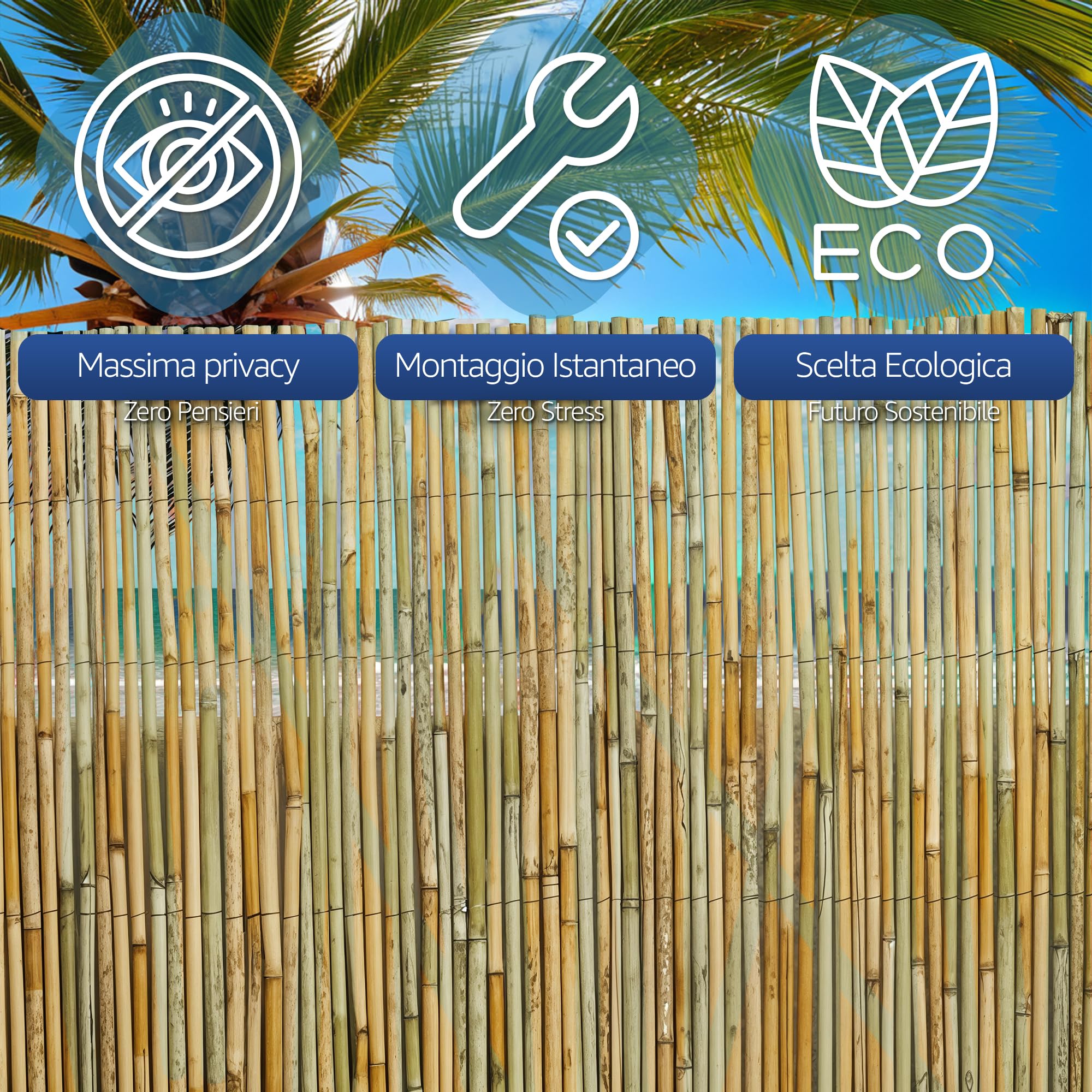 Sicignano | Canne Italia Arella in Bamboo Naturale 2x3 Metri, Ideale per Recinzioni Separè Coperture Spazi Privacy, Casa Giardino Mare Spiaggia, Utili per Creare Ombra