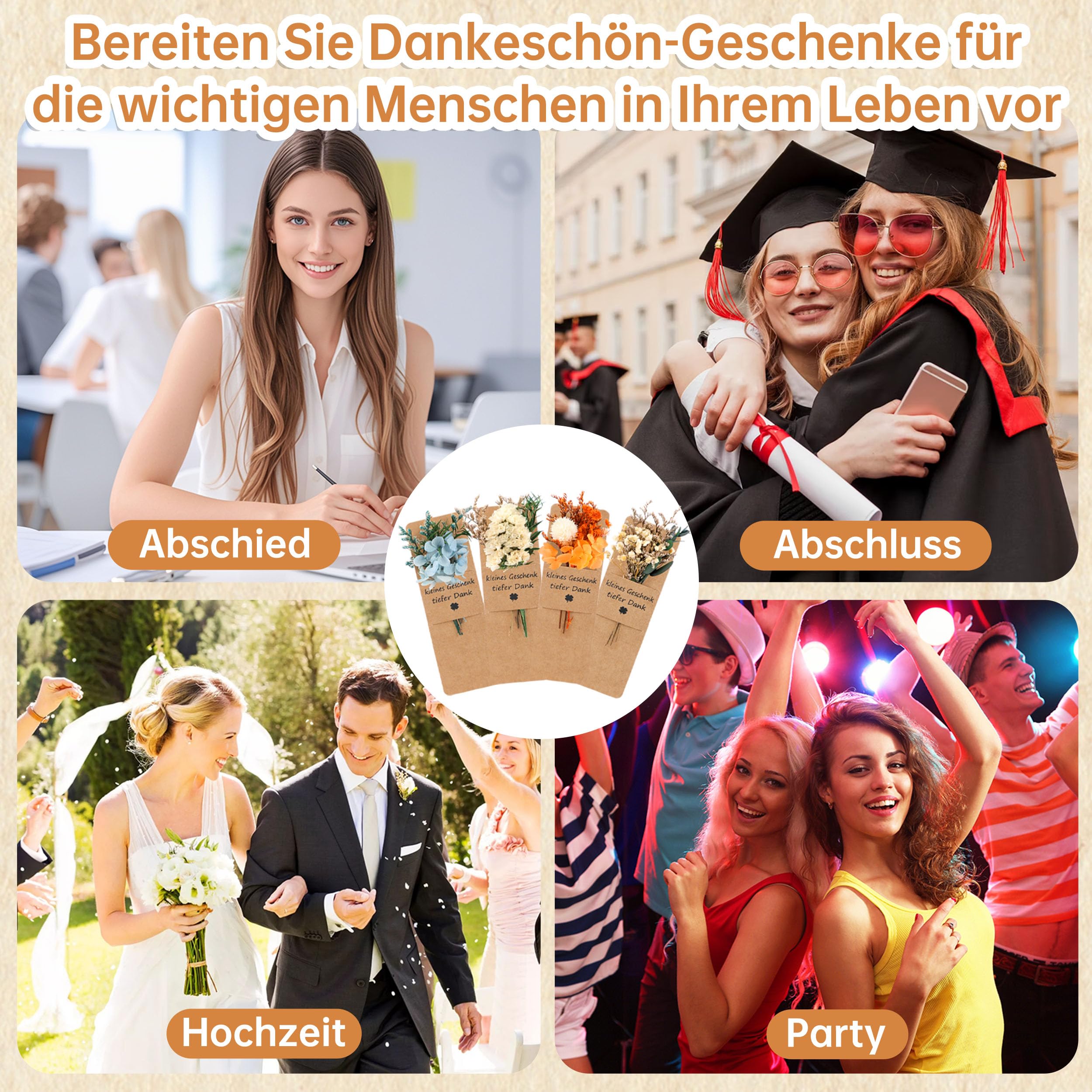 ZJTAPE 12 Sets Kleines Dankeschön Geschenke - Holz Kugelschreiber mit Trockenblumenstrau, Danke für Alles Danke Lesezeichen für Abschiedsgeschenk Lehrerin Erzieherin Kollegen Freund Hochzeit