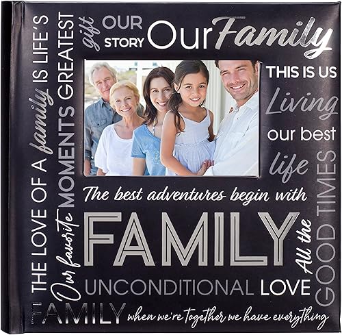 Malden International Designs - Álbum de fotos familiar horizontal de 4 x 6 pulgadas tapa dura de 35 x 5 pulgadas bolsillo frontal para fotos