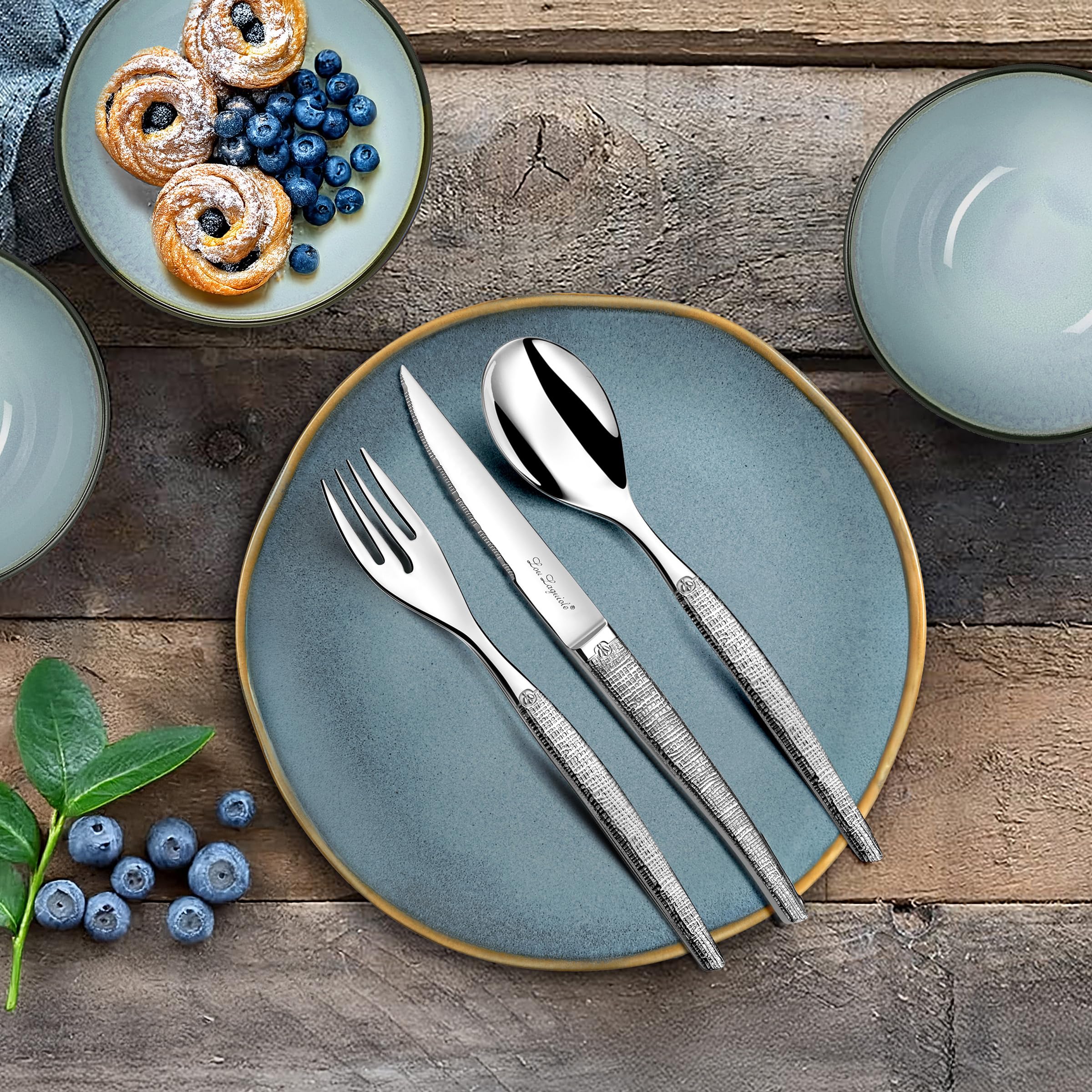 Lou Laguiole Jet Textil - Set di posate da 30 pezzi, tavolo e bistecca