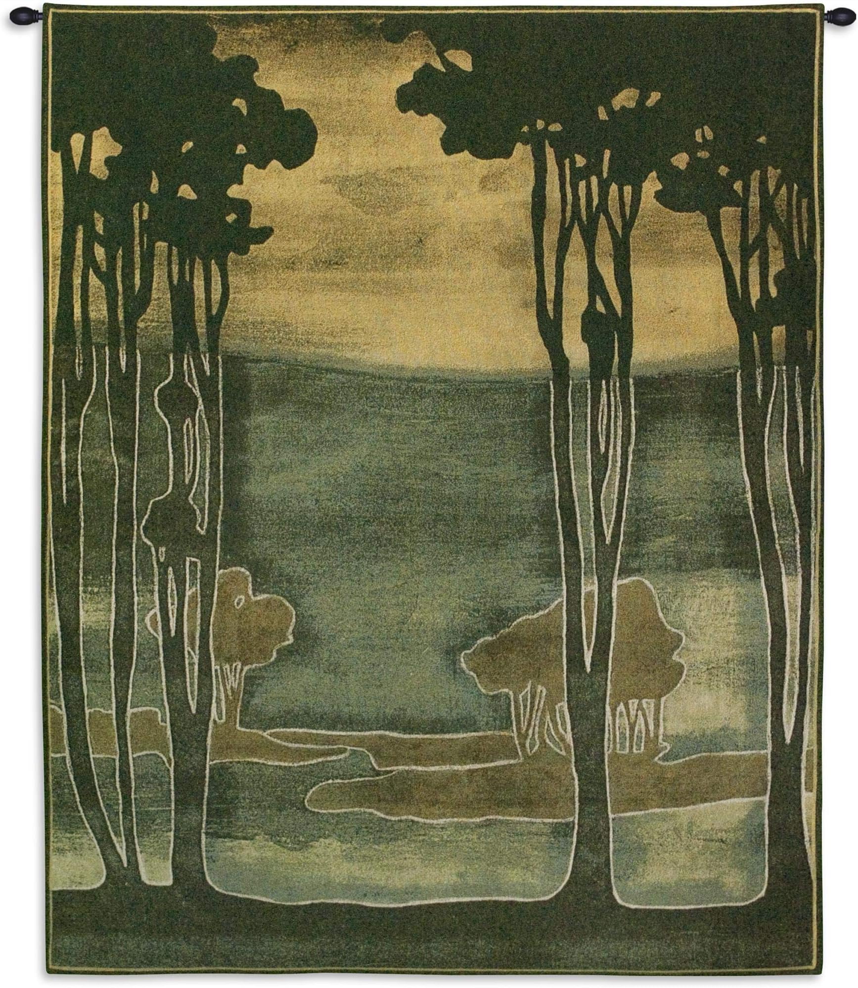 Nouveau Trees I by Jennifer Goldberger | Woven Tapestry Wall Art Hanging | Earthy Silhouetted Landscape | 100% Cotton USA Size 53x43