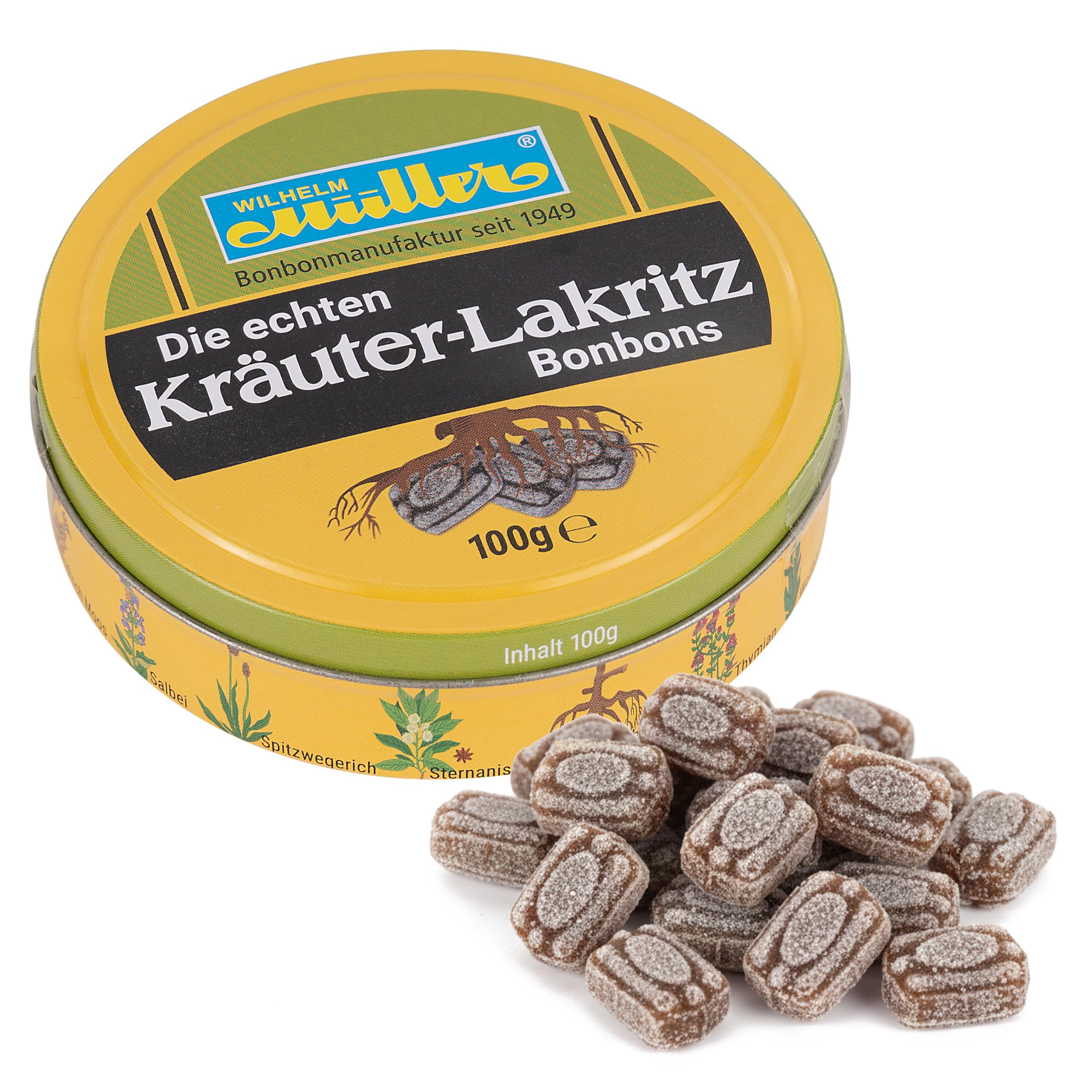 WILHELM Müller Kräuter-Lakritz Bonbons - Kräuter-Lakritz Bonbons - In einer praktischen Dose aus Deutschland - 2000g