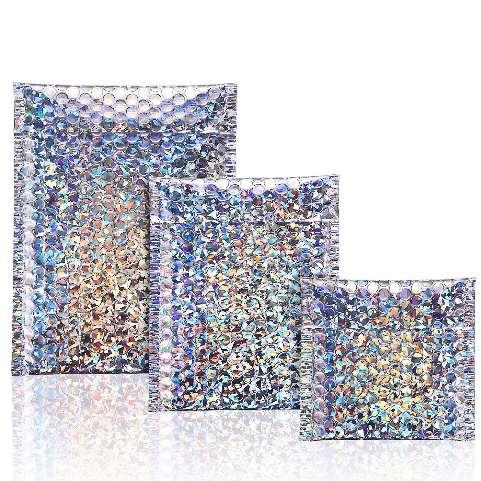 50 buste imbottite metallizzate con bolle per spedizione, buste in polietilene, con glitter imbottite, chiusura adesiva, buste per spedizioni di imballaggi (colore arcobaleno)