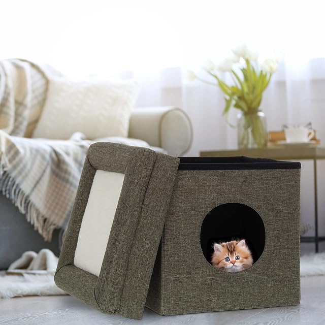 Foto 2 de 8 de Relaxdays Cama Cueva Gato con Taburete, Casa Gatito o Perro, 2 Pisos, Reposapiés Sofá, Plegable