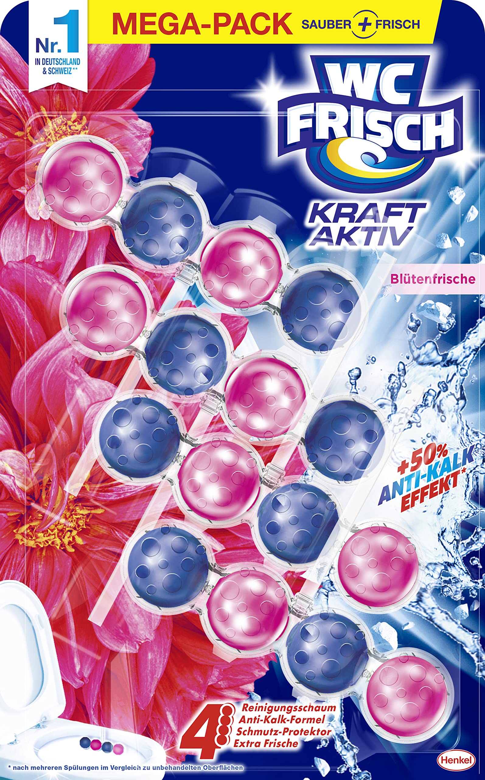 WC FRISCH Kraft Aktiv Duftspüler Blüten-Frische (9 x 200 g) 1800 g, WC Reiniger für Reinigung bei jeder Spülung, Duftsteine für langanhaltend frischen Duft, + 50% Anti-Kalk Effekt*