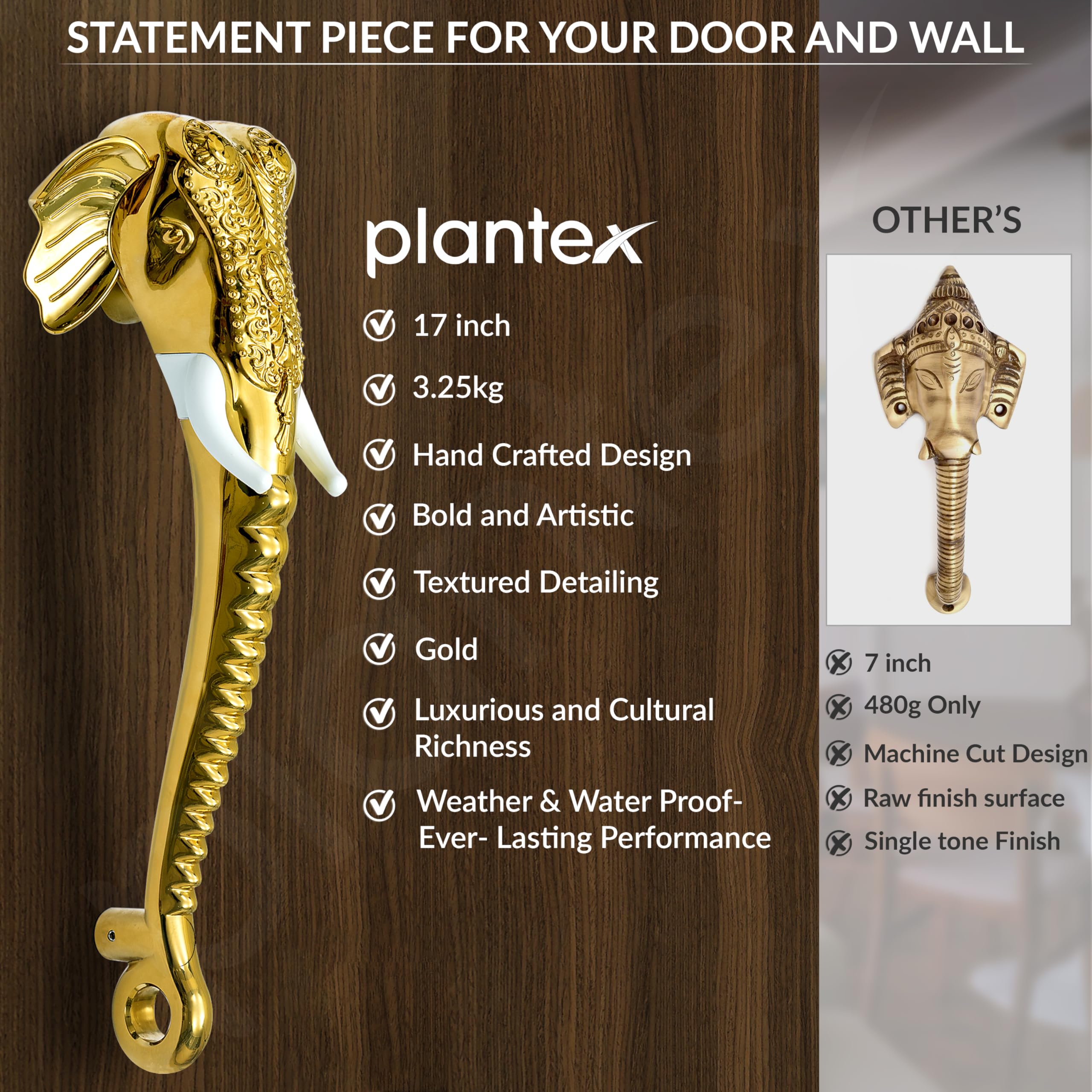 Plantex Premium Elephant Main Door Handle/17-inches Door Handle Main Door/Pull Push Handle/Door and Home Decor - Pack of 1 (677-Golden Finish) — Amazon image 5