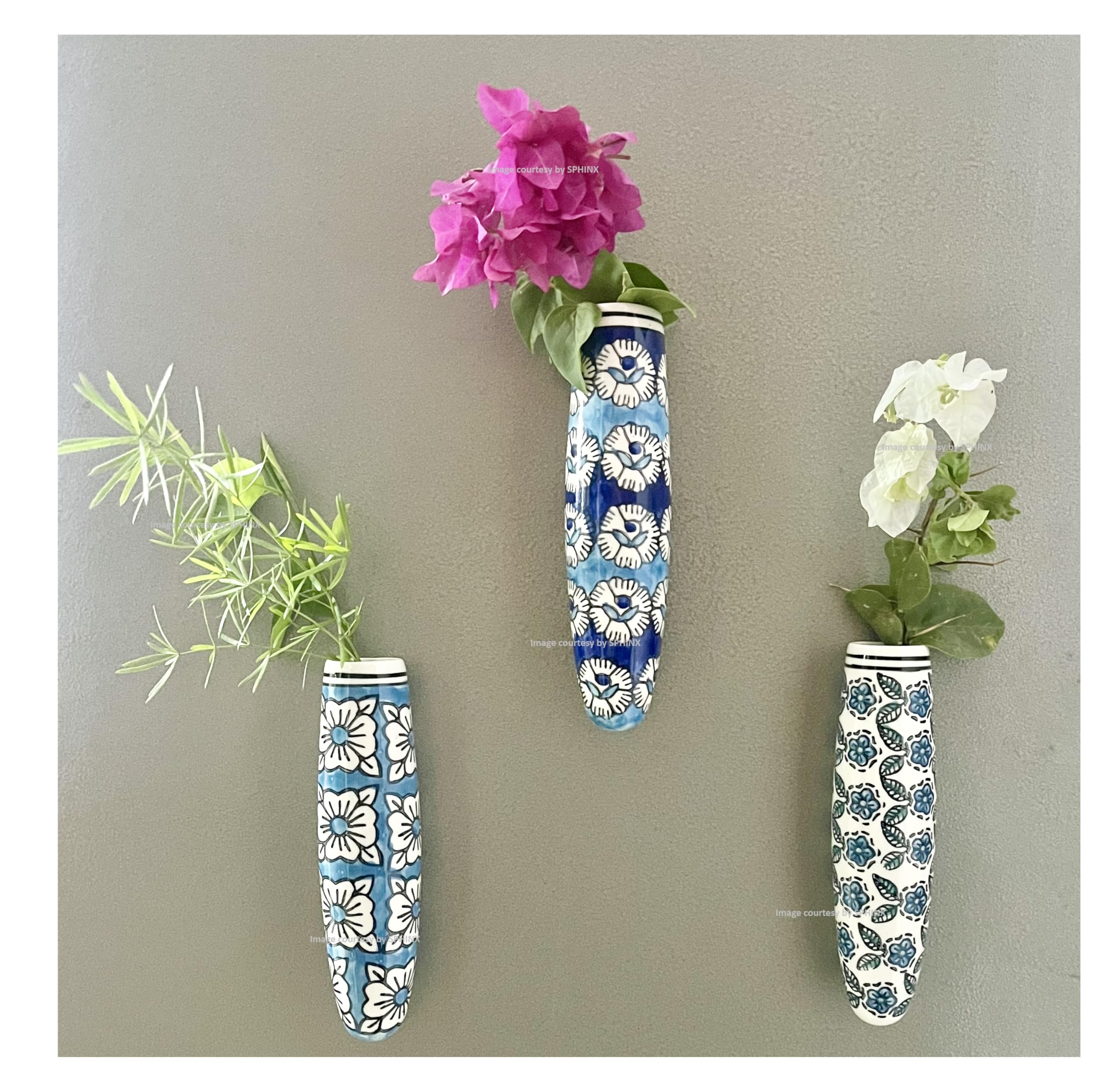 SPHINX Handmade Ceramic Fridge Magnet Planter Vase for Metallic Surface, Indoor Plants - With and Without Magnets (Assorted, 2 Pieces)
