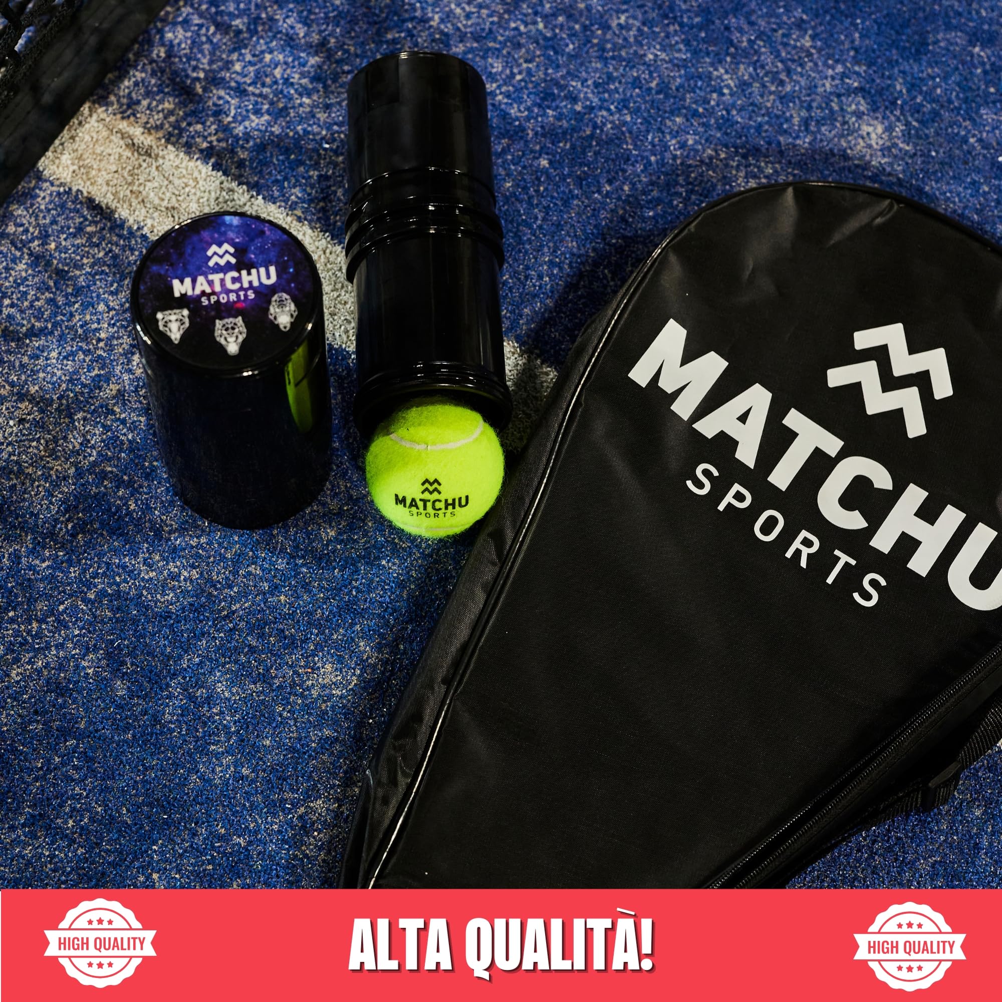 MATCHU - Regolatore di Pressione Per Palline da Padel e da Tennis - Portapressione - Ripristinatore di pressione - Pressurizzatore di palline - Prolunga la vita - 22x8,3x CM - Edizione PRO - Nero