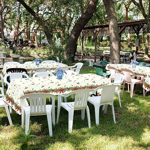 Miniatura 7 de Mantel de fiesta de Navidad con acebo y cono de pino, 3 piezas, mantel rectangular de 108 x 54 pulgadas, rectangular, impermeable, decoración para