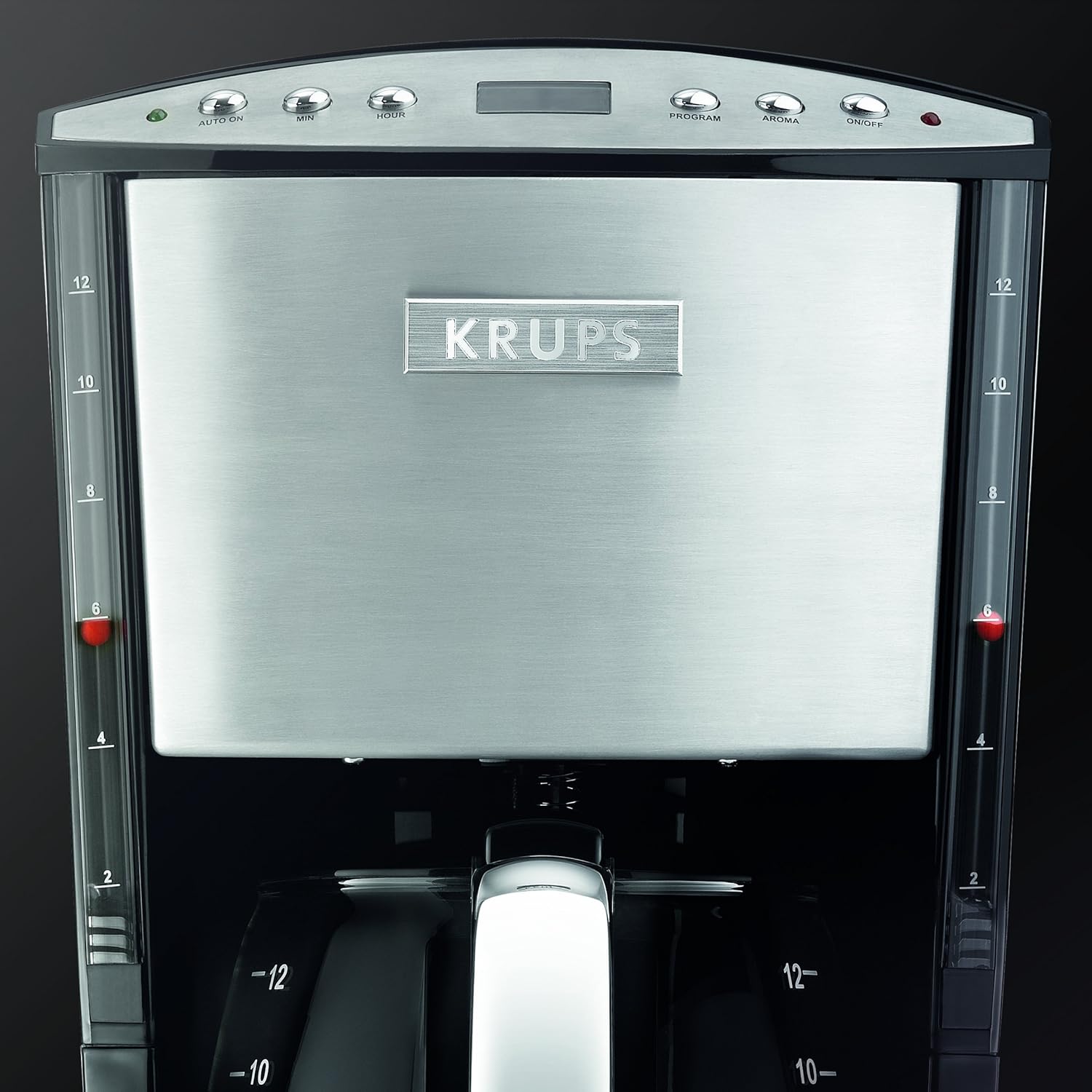 KRUPS 1500635079 Stainless Steel Programmable Coffee Maker with Glass Carafe and LCD Screen, 12-cup, Silver