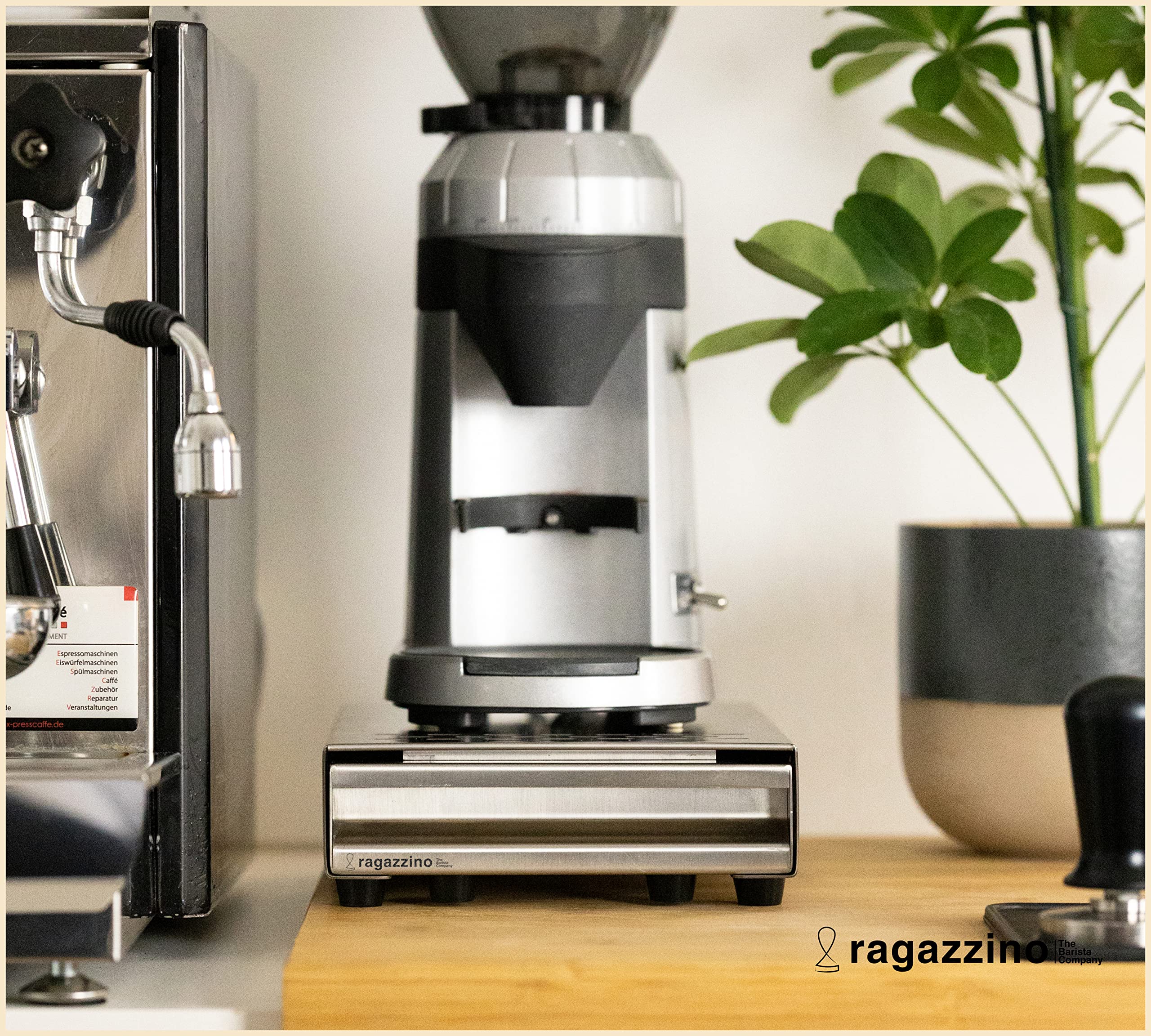 ragazzino Abklopfbehälter aus Edelstahl | Sudschublade für Espresso Siebträgermaschine | Abschlagkasten mit herausnehmbarer Abklopfstange | Knock Box 280x180x64mm