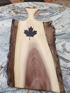 Charcuterie, Cutting Board Engraved Canadian Maple Leaf, Handmade Walnut, Cheese, Sushi Platter Live Edge Serving. Cutting board Made in Canada 16" x 9" x .875"