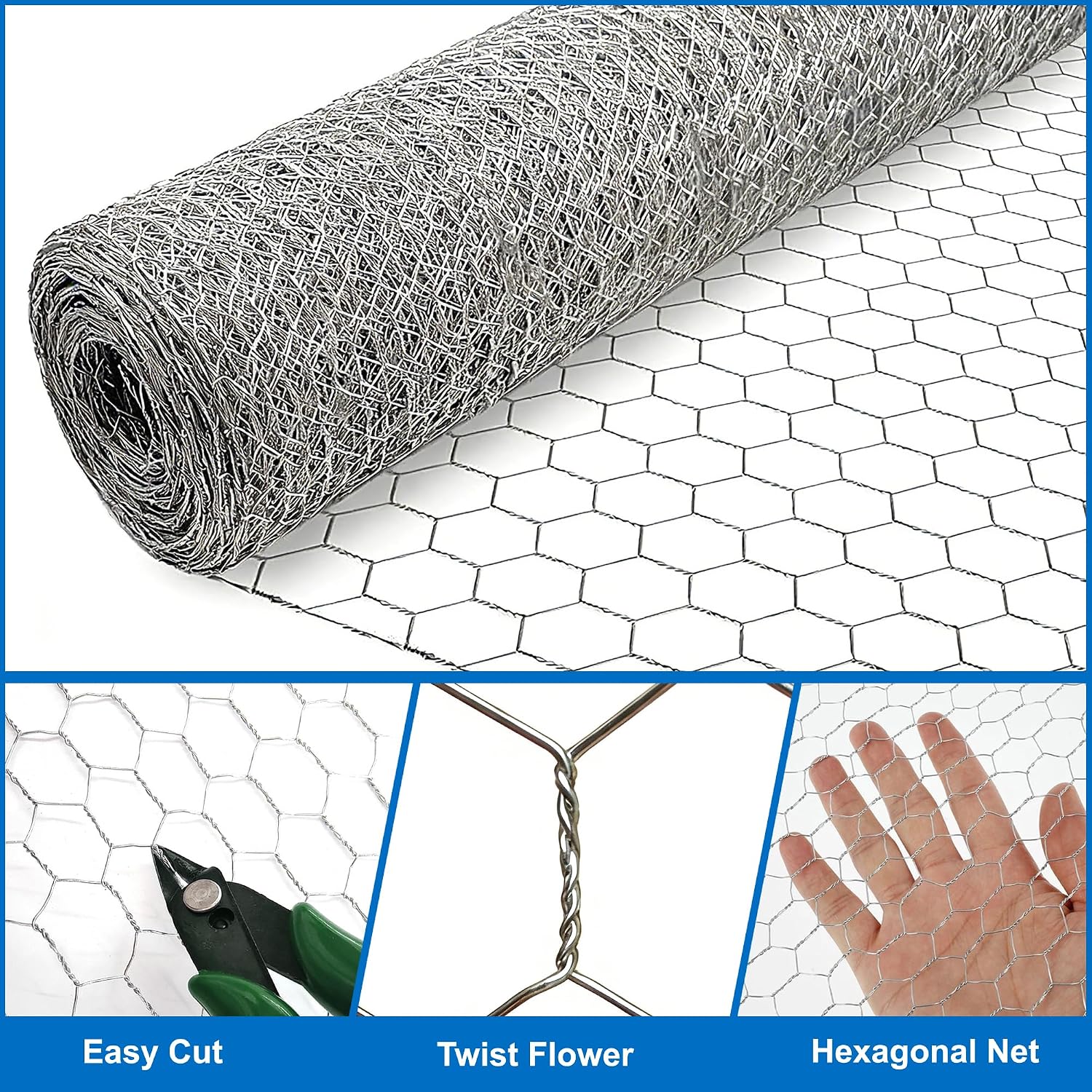 Chicken Wire 16inx82ft Poultry Mesh Fencing Wire Netting Hexagonal Galvanized Mesh Garden Fence Barrier for Craft Projects,Dogs Rabbits Plants Vegetables Flowers Fruits Protect