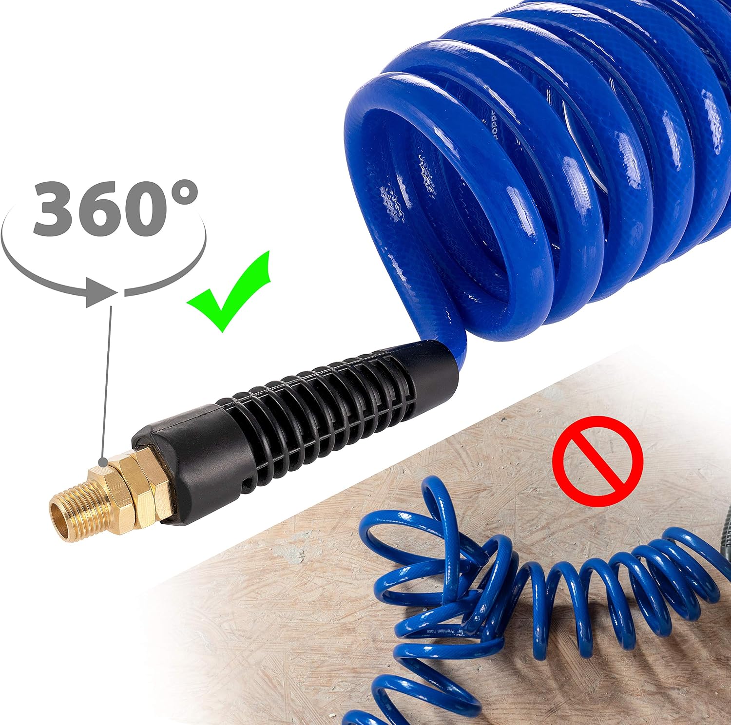 Poppstar Compressed air Spiral Hose 5m with diameter 8mm x 12mm, Kink Protection, Improved Swivel Fitting G 1/4 inch External Thread - Image 5