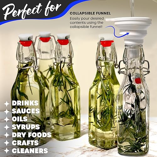 Miniatura 6 de Nevlers Botellas de vidrio cuadradas con tapa abatible de 85 onzas  Juego de 6 botellas de vidrio abatibles  Botellas con tapa abatible para