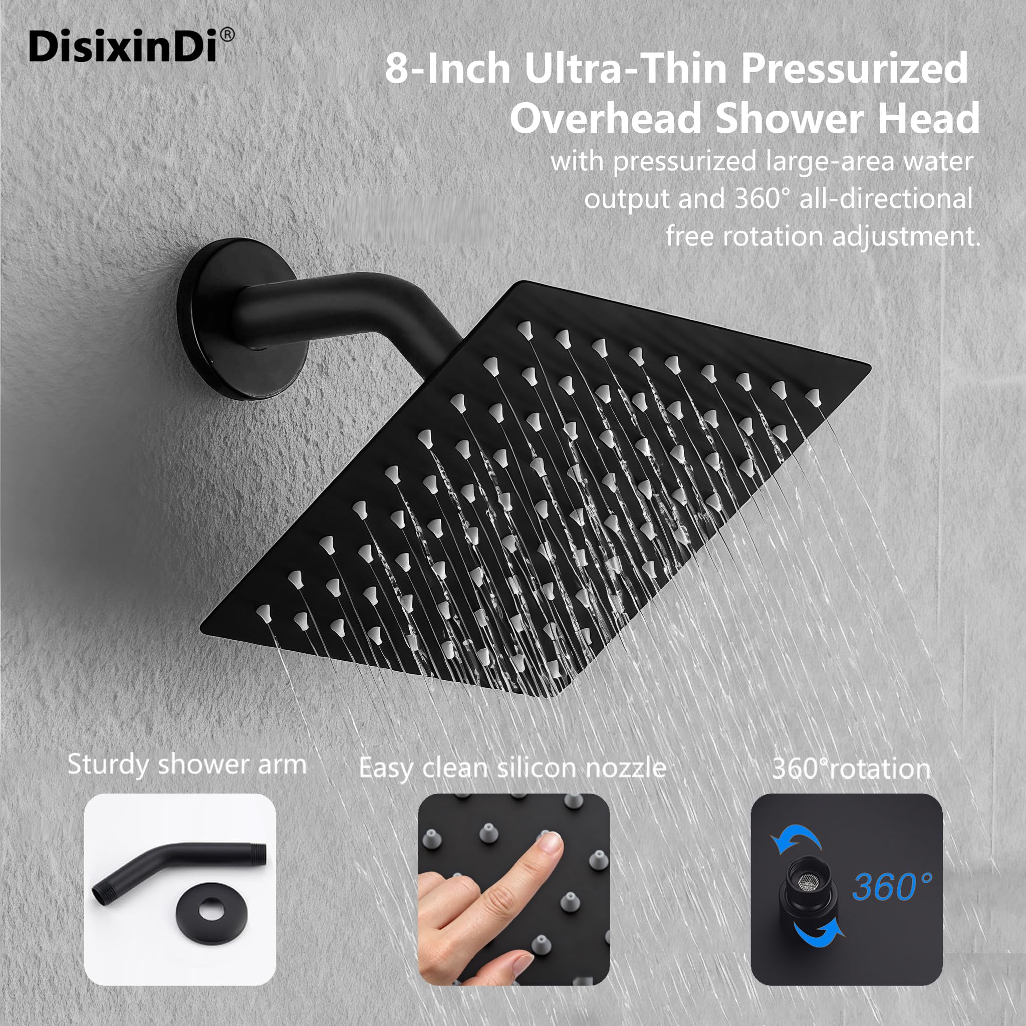 Smart Rain - Cabezal de ducha LED de techo con rociador de mano, sistema de ducha de lluvia negro mate de 20 x 14 pulgadas con chorros corporales para una experiencia de baño doble