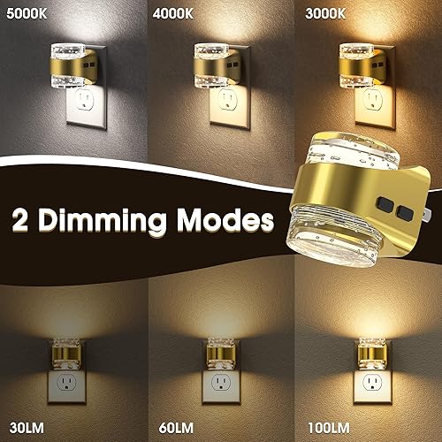 Miniatura 2 de Briignite Paquete de 2 luces nocturnas regulables enchufables a la pared con diseño de burbujas 3000K4000K5000K y 3 niveles de brillo para bebé,