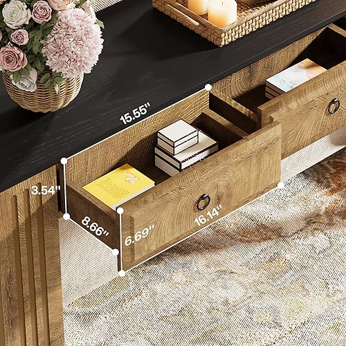 Miniatura 7 de Tribesigns Mesa consola de 63 pulgadas con 3 cajones, mesa de entrada de granja con estante de almacenamiento, sofá muebles detrás del sofá,