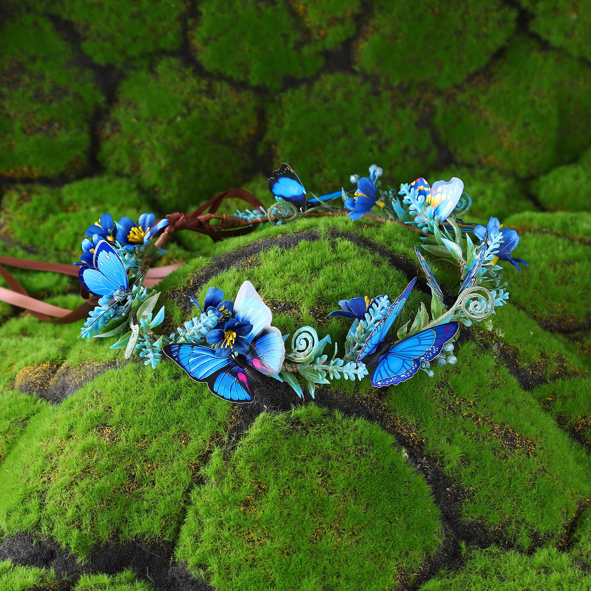 Amazon.com : MOSTORY Handmade Blue Flower Butterfly Crown 