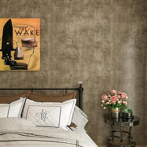 Miniatura 2 de LaCheery Papel tapiz de hormigón marrón metálico, para despegar y pegar, para dormitorio, impermeable, papel de contacto de cemento para paredes,