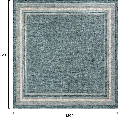 Vista 490 de Unique Loom - Colección Outdoor Border - Tapete para exteriores de borde suave - 5 pies 3 pulgadas x 8 pies, rectangular, azul/marfil azu/marfil