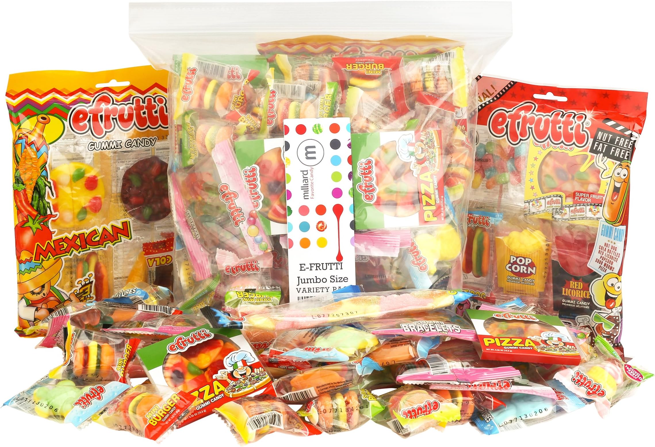eFrutti Gummi Candy Jumbo Size Variety Party Pack: Pizzas, Mini Burgers, Sour Mini Burgers, Hot dogs, Cup Cake, Sea Creature, And Much More