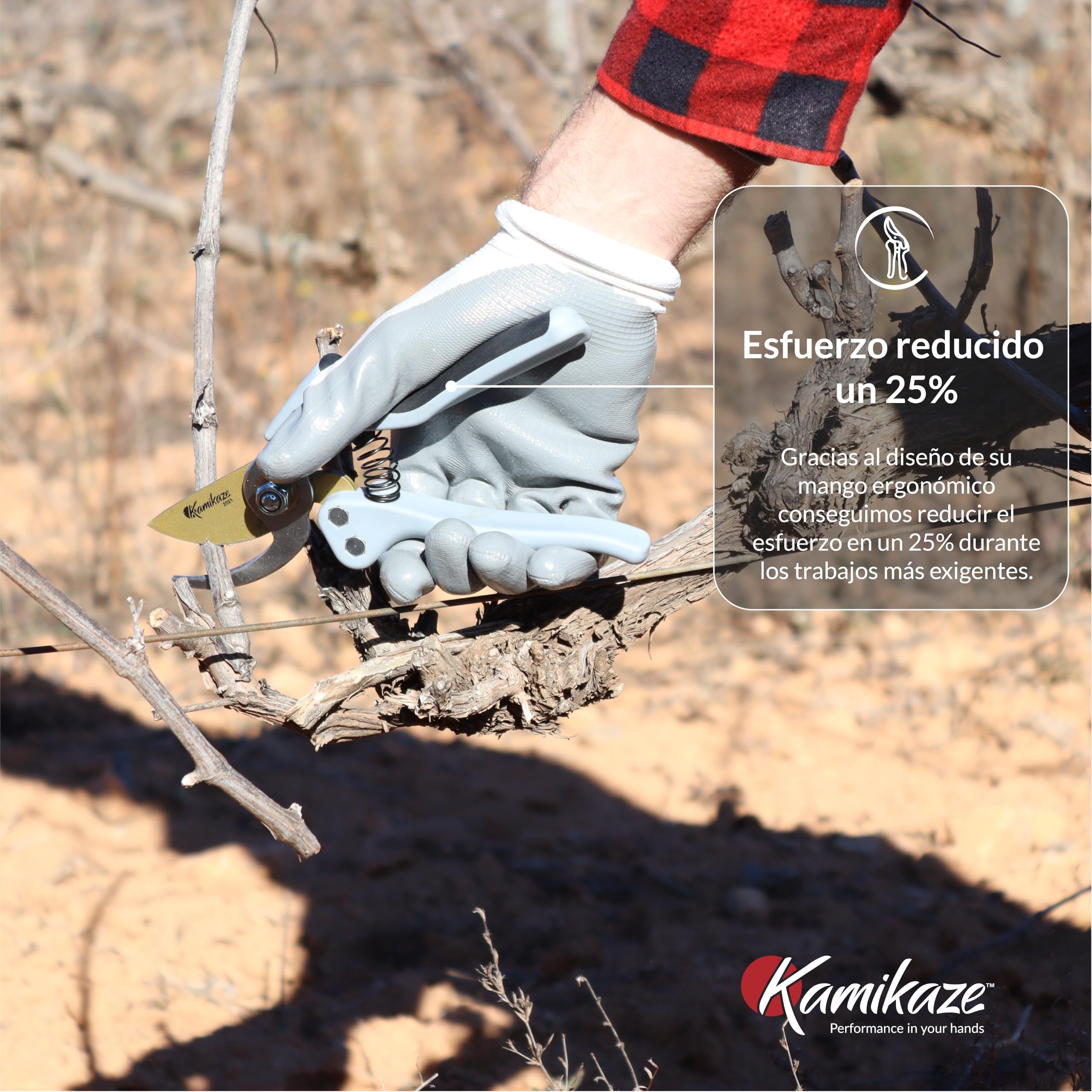 Kamikaze Tijeras Podar Profesional KM1-M Force.20mm Ø. Hoja Teflonada y Acero Templado SK-5.Tijeras Jardinería. Mango ergonómico efecto palanca.Sistema Bypass.Corte Preciso para Jardinería