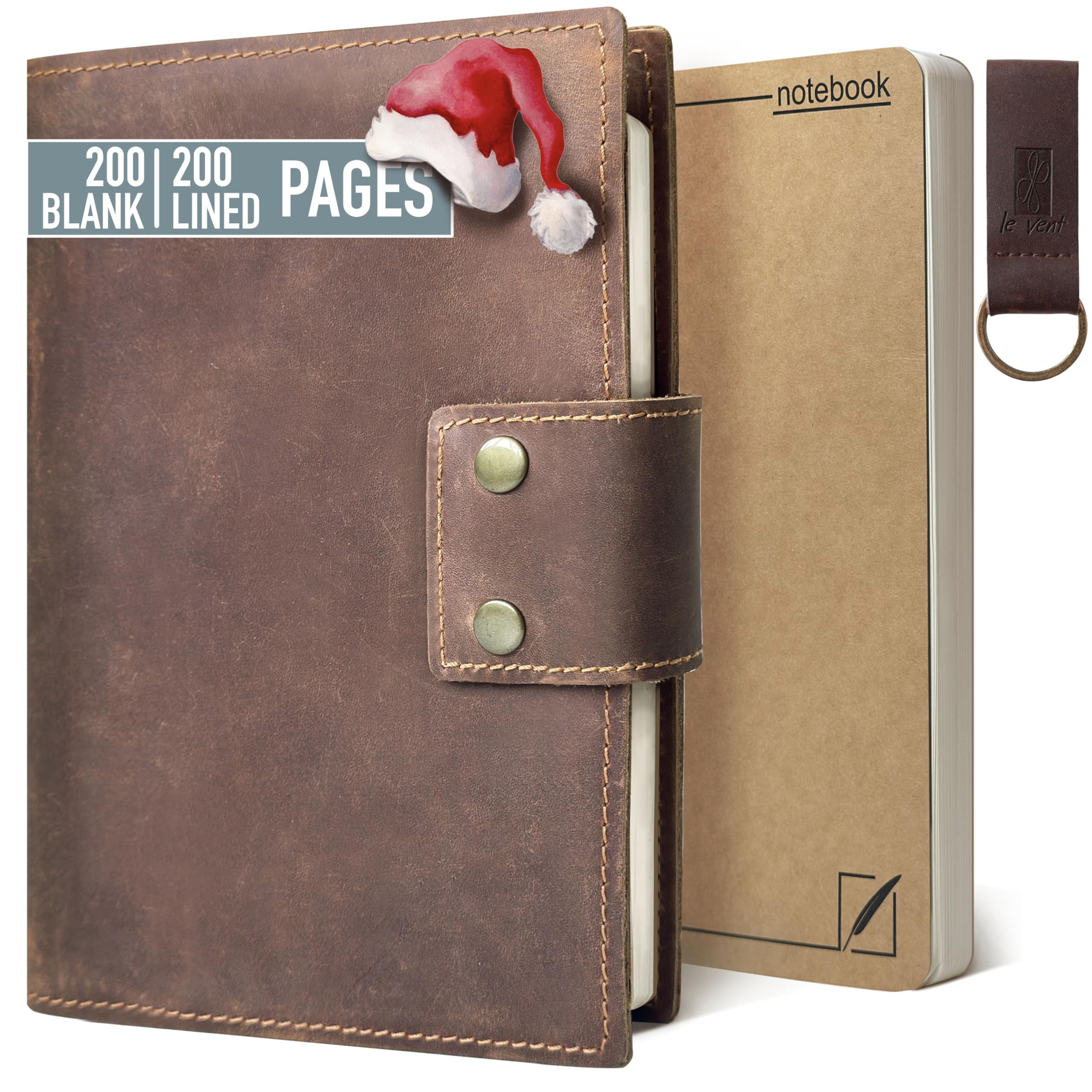 Albero Genuine Leather Refillable Journal for Men & Women - 5x8 Vintage Brown Handmade Leather Cover, 200+200 Lined & Unlined Pages (100gsm) - A5 Notebook Travel, Engineering, Executive & Writers Use